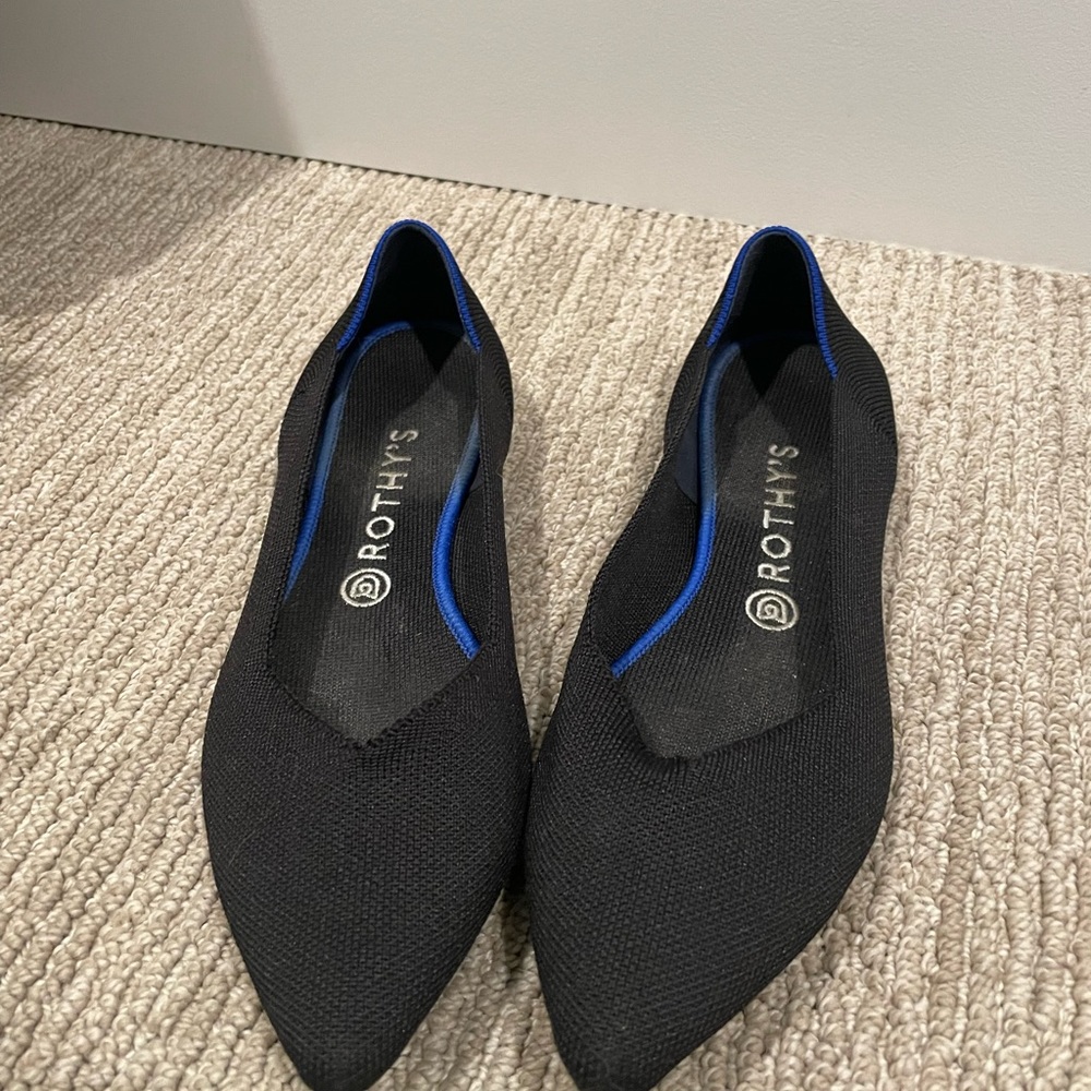 Rothy's Black Flats with Blue Trim